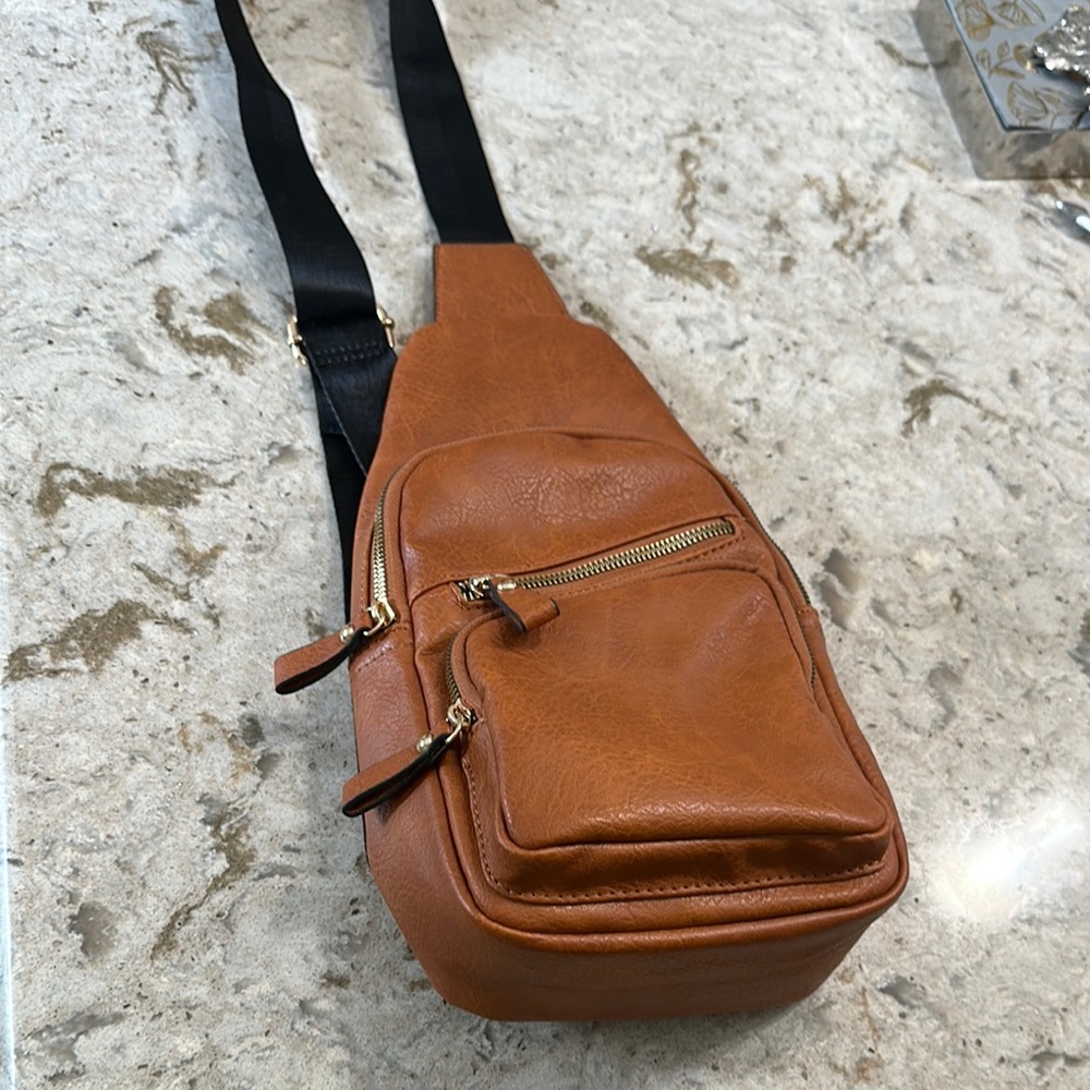 Brown Leather Sling Backpack